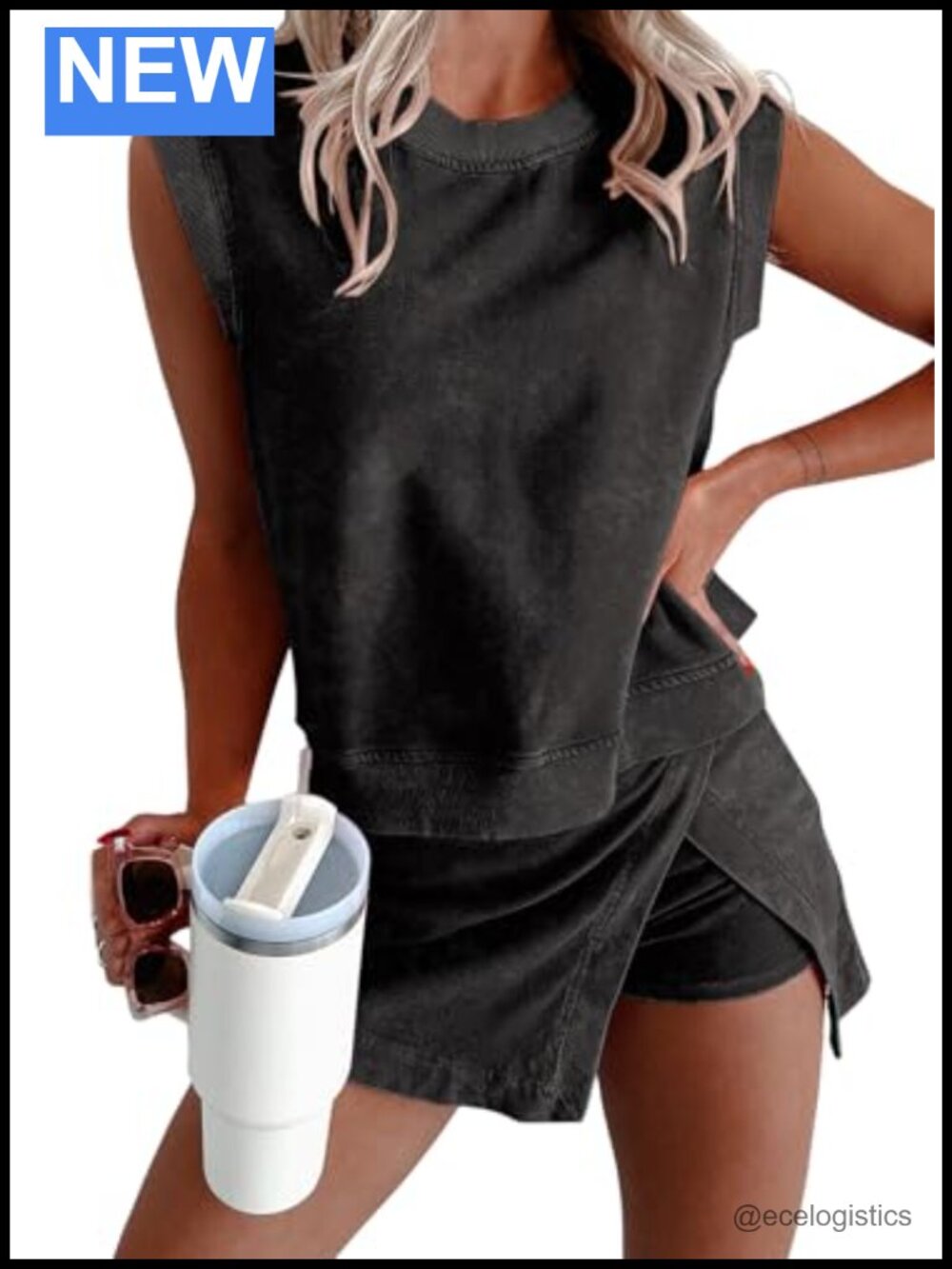 Women's 2 Piece Lounge Set Cotton Tank & Split Skirt Summer Outfit
